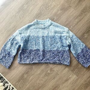 Cropped Knit Sweater Ombré Blue M Small Oversized Crop NWOT NEW Crew Neck